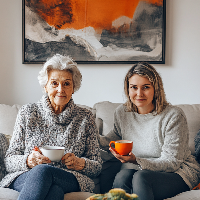Oma en dochter op de bank